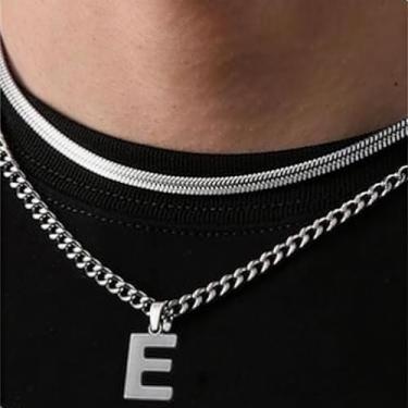 Imagem de Coleção de 26 colares com pingente de alfabeto em camadas, design de corrente dupla (cobra e elos cubanos), joias urbanas hip hop para uso diário e casual, One Size, Aço inoxidável, Sem Pedra Preciosa