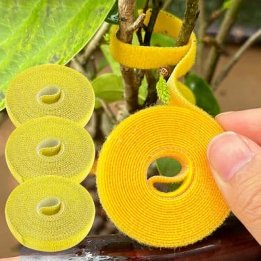 Imagem de 3 rolos de 200 cm/rolo de nylon para plantas, cabos resseláveis, fita autoadesiva para suporte de jardim, amarelo