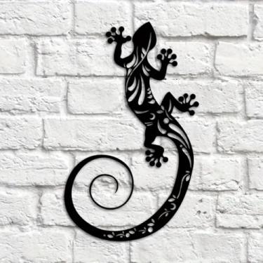 Imagem de Decoração de parede de metal de lagarto de ferro 18 x 28 cm, preto, decoração de casa de fazenda, várias suspensões para casa, banheiro, sala de estar, jardim, escritório