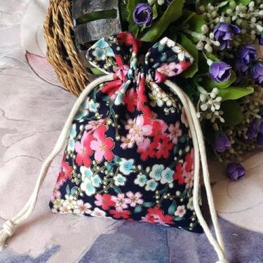 Imagem de Only My Live Home Sacos de presente de joias estampadas de algodão natural com cordão bolsa de armazenamento de tecido pequeno chinês com forro (azul preto (2 peças))