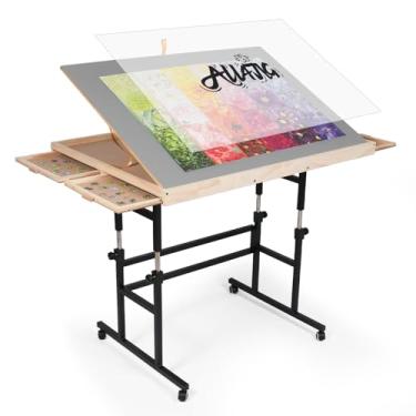 Imagem de ALL4JIG Mesa de quebra-cabeça de 1.500 peças com pernas, mesas ajustáveis de 63 cm x 86 cm para adultos, quadro portátil de madeira com 3 ângulos de inclinação, portátil, com 4 gavetas e capa,