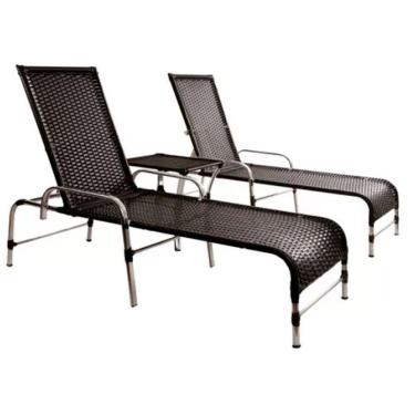 Imagem de Kit Espreguiçadeiras Catar E Mesa Garden Confortável Trama Preto