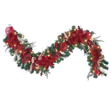 Imagem de Vofuly Guirlanda de Natal Pré-Iluminada de 6 Pés com 30 Luzes Led, Decoração de Natal Xadrez de Búfalo, Guirlanda de Férias, Guirlanda de Lareira, Decoração de Varanda de Natal Vermelha e Preta, Decor