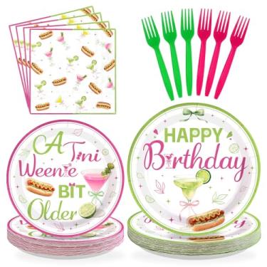 Imagem de 96 peças de decorações de aniversário Weenies e Tinis, pratos e guardanapos de cachorro-quente Martini Bit Tinis Bit para decoração de aniversário para mulheres, meninas, cachorro-quente, tema de