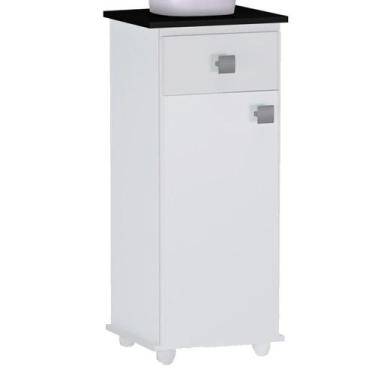 Imagem de Balcao Multiuso 1 Porta 35 Cm Karol Branco Preto Reajl Moveis Branco P