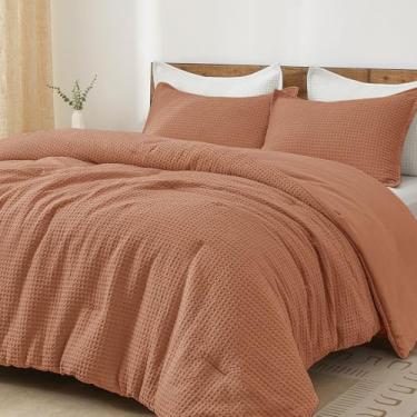 Imagem de PHF Conjunto de edredom ultramacio de trama waffle California King, 3 peças, leve, respirável, confortável, texturizado, 1 edredom com 2 fronhas, cinza queimado