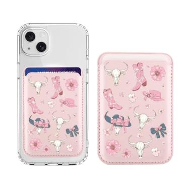 Imagem de BlHMCASE Carteira magnética compatível com MagSafe para iPhone 17/16/15/14/13/12 séries, linda vaqueira, flor do oeste, couro rosa para porta-cartões Magsafe para mulheres adolescentes e meninas