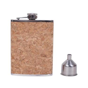 Imagem de Cantil De Bolso Em Inox E Cortiça Para Whisky Com Funil - Dynasty - FU