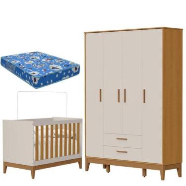 Imagem de Guarda Roupa Infantil 4 Portas com Berço Americano Flip Areia Acetinad
