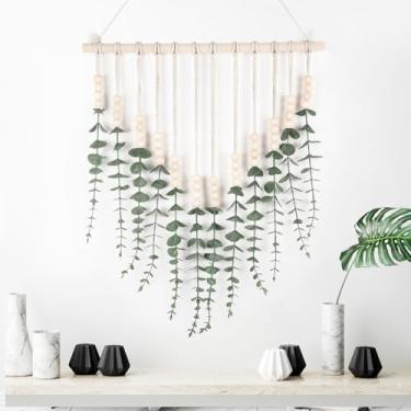 Imagem de LB Decoração de parede artificial de eucalipto, folhas de vegetação falsa com bastão de madeira de 40,6 cm, plantas verdes, decoração artificial de eucalipto, decoração de parede para quarto, banheiro