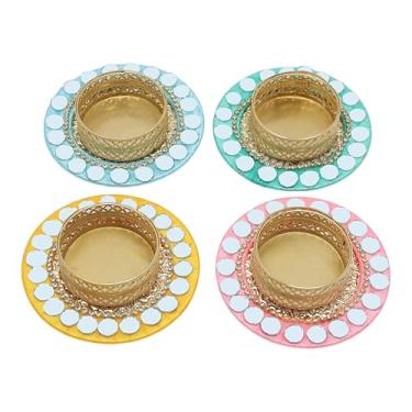 Imagem de Conjunto de 4 T suporte de vela suporte de vela para festival indiano, Natal, ano novo, acessórios de iluminação, decoração de casa de casamento (tamanho: -7,6 cm) (sem cera) (rosa, amarelo, verde