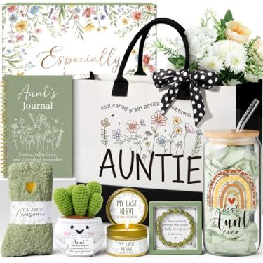 Imagem de Aunt Gifts from Niece Nephew, Christmas Aunt Birthday Gifts for Auntie, Best Auntie Presente de aniversário de Natal Cestas de presente de dia das mães para tias mulheres com sacola de lona copo de