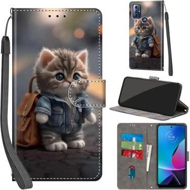 Imagem de Capa carteira para Motorola Moto G Play 2023, com [3 compartimentos para cartões], fecho magnético com suporte, capa protetora flip de couro PU à prova de choque 16,5 cm, gato