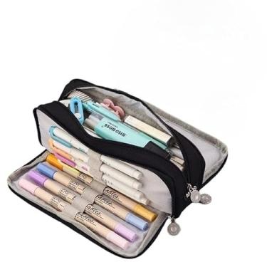 Imagem de Estojo de Lápis de Tecido de Grande Capacidade Camada Double Sided Pen Bag Pencil Case Escolar Escritório Faculdade(preto)