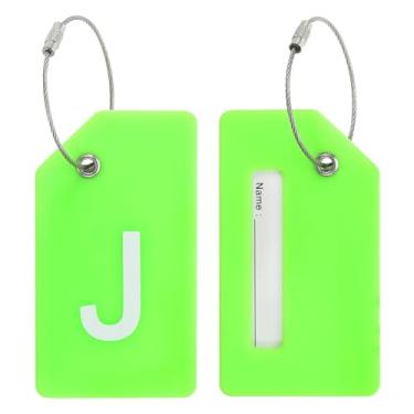 Imagem de Etiquetas iniciais de bagagem, 2 peças de silicone identificador de identificador de cartão de identificação, etiquetas de nome de bagagem exclusivas com laço de aço inoxidável, letra J, verde