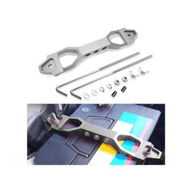 Imagem de Couslcd Conjuntos de suporte de bateria, suporte de trava de barra transversal automotivo com parafusos J de ferro galvanizado, suporte de amarração de bateria de carro de liga de alumínio tarugo