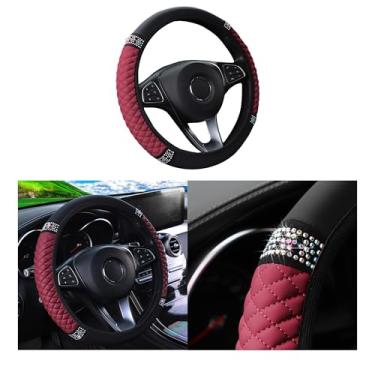 Imagem de Couslcd Capa de volante de carro brilhante, protetor de volante elástico de couro macio de strass de 38 cm, diamante de cristal brilhante para mulheres e meninas, acessórios de interior de carro para