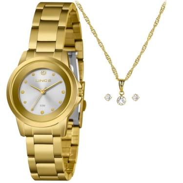 Imagem de Relógio Feminino Dourado Lince LRG4845L32 K0I7 com Kit Colar e Brincos