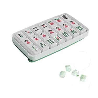 Imagem de Bandeja de cubo de gelo Mahjong com tampa, molde de máquina de gelo para freezer com recipiente, para resfriar uísque, coquetéis, café, vinho, fácil liberação livre de BPA (verde, 21 células)