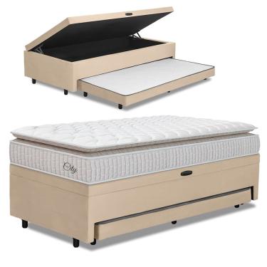 Imagem de Cama Bibox Baú com Colchão City Solteiro e Cama Auxiliar Conjugada 88x188x69cm Bela