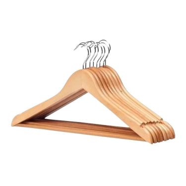 Imagem de Kit 6 Cabides Madeira Marfim Com Verniz P Roupas Pesadas