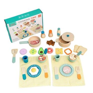 Imagem de Conjunto de Brinquedos de Cozinha em Madeira, Jogo de Panelas e Acessórios, Brinquedo Educativo para Dramatização, com Talheres, Pratos e Alimentos, 30+ Peças