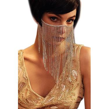 Imagem de BABEYOND Máscara de baile de máscaras com franjas de strass de cristal, fantasia para a cabeça, máscara de carnaval