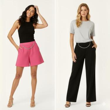 Imagem de Kit Calça Pantalona Feminina Elegante Estilosa E Short Duna com Corren