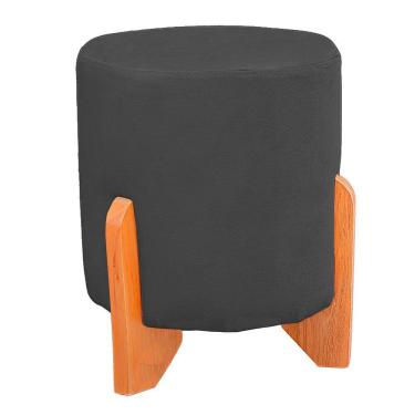 Imagem de Puff Thor Luxo Madeira Maciça Redondo Suede Cinza Escuro