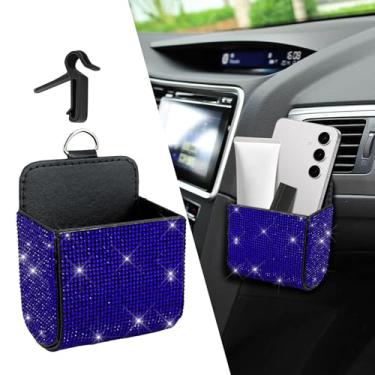 Imagem de HQRNYP Organizador de armazenamento de ventilação de carro, suporte de moedas para carro, bolso de couro para ventilação automática com strass, acessórios universais para carro, caixa com gancho para