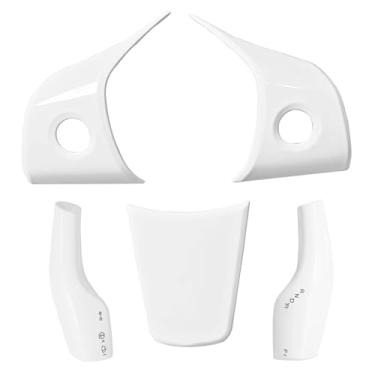 Imagem de Capa de acabamento de volante para Tesla Model 3/Y, para Tesla Model 3/Y Capa de mudança de marcha, compatível com Tesla 2017-2024 Modelo 3 Modelo Y, acessórios decorativos interiores (branco)