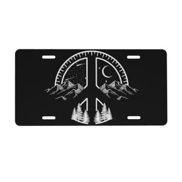 Imagem de KOSUES Placa de carro de alumínio com sinal de paz, montanha, lua, estrelas, meteoro, 15,4 x 30,5 cm, capa para placa de carro frontal, acessório para decoração de carro, novidade etiqueta de