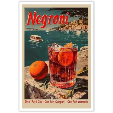 Imagem de Vintage Classic Negroni Cocktail Posters Drink Liquor Picture Canvas Wall Art Beach Scenery Estética Impressão Pintura para Clube Casa Quarto Dormitório Bar Carrinho Decoração de Parede 30,5 x 40,6 cm