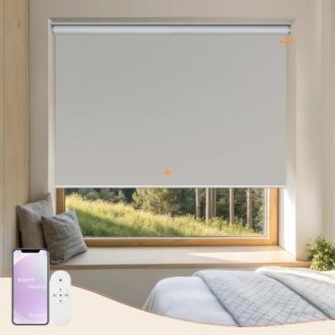 Imagem de Heefen Persianas motorizadas com controle remoto de aplicativo blackout para janelas internas (textura cruzada branca, 56 cm L x 182 cm A)