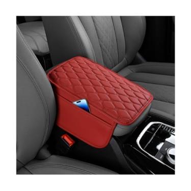 Imagem de Sandfren Capa de console central de carro, almofada de couro para apoio de braço de veículo com 2 sacos de armazenamento, acessórios de almofada de caixa de assento de descanso de braço interior