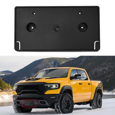 Imagem de AuMoHall Ram 1500 Rebel/TRX Suporte de placa de licença frontal, sem instalação de broca, substituição OE 68274219AD, suporte de placa de licença ABS preto fosco para Ram 1500 2019-2024