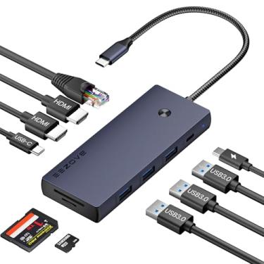 Imagem de BAOZEE Estação de ancoragem para laptop, monitor duplo, hub USB-C 10 em 1 com HDMI duplo 4K, Ethernet, carregamento PD 100W, USB 3.0 USB-A e USB-C com transferência de dados de 5 Gbps, leitor de