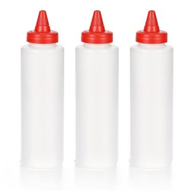 Imagem de InnoHHustle 3 frascos reutilizáveis de espremer condimentos de 400 ml para molhos à prova de vazamento, recipiente de condimento recarregável para uso na cozinha, ketchup, mostarda, maionese sem BFA