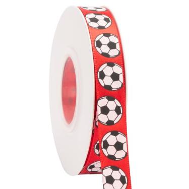 Imagem de Fita de futebol, 1,5 cm x 64 m, branco/vermelho, use para laços de cabelo de equipe, grinalda, cordões esportivos, embrulho de presente, decoração de festa, todo artesanato e costura (vermelho, 25