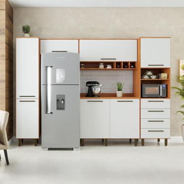Imagem de Cozinha Compacta com Paneleiro Evolution 7 Portas 4 Gavetas Off White e Freijó