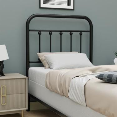 Imagem de Golden Gate Beds Moldura de cama de metal vintage tamanho solteiro apenas para cabeceira ajustável, cabeceira preta de ferro forjado, moldura de casa de fazenda, fácil montagem, folga curta