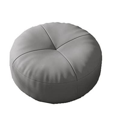 Imagem de ZABEES Banqueta de couro para descanso para os pés pequena banqueta redonda para futon almofada banco de entrada para troca de sapato banco baixo para sala de estar assento acolchoado
