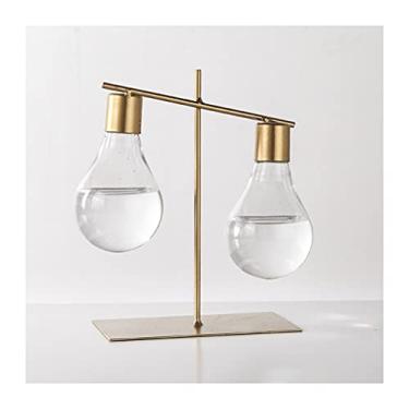Imagem de Yalych Vaso para decoração de lâmpada de vidro Tsparent pequeno suporte de metal hidropônico planta bancada decoração de casa flores decorativas (tamanho: latão) decoração de casa (tamanho: tamanho