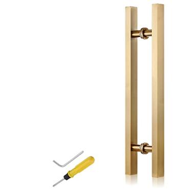 Imagem de Maçaneta de porta push-pull para celeiro, maçaneta de barra de porta deslizante interna externa, maçaneta de porta de madeira dupla face para banheiro hotel hall, instalação traseira para trás (cor