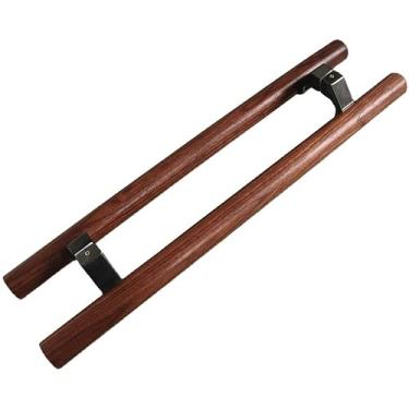 Imagem de STXYANGV Puxador de porta redondo de madeira, maçanetas e puxadores de porta dupla face marrom, barra de apoio de portão longo com ferragens de metal para portas francesas/de vidro (Cor: Estilo B