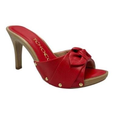 Imagem de Tamanco Tchocco Salto Alto Couro Vermelho Laço Retrô Vintage 52305-Feminino
