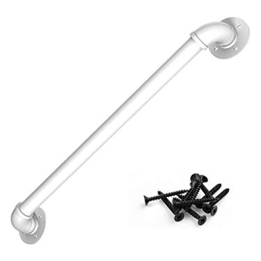 Imagem de Corrimão de escada - kit completo, corrimão de tubo branco industrial de escada com suporte de montagem na parede, casa contra a parede, grades internas e externas para idosos (tamanho: 2,4 m)