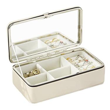 Imagem de BSNANCA Caixa de joias de viagem feminina com espelho pequena caixa de exibição de couro PU organizador de joias estojo de armazenamento para presente de menina