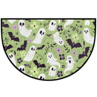 Imagem de Tapete de porta meio redondo, verde, fantasmas de Halloween, antiderrapante, absorvente, semicírculo, laváveis, tapetes de meia lua para interior, pátio, cozinha, banheiro, entrada, lareira, decoração