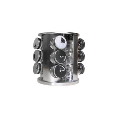 Imagem de Porta Condimentos Giratório com 12 Potes, Aço Inox e Vidro, 360º, 21x16cm, Transparente, para Especiarias e Temperos